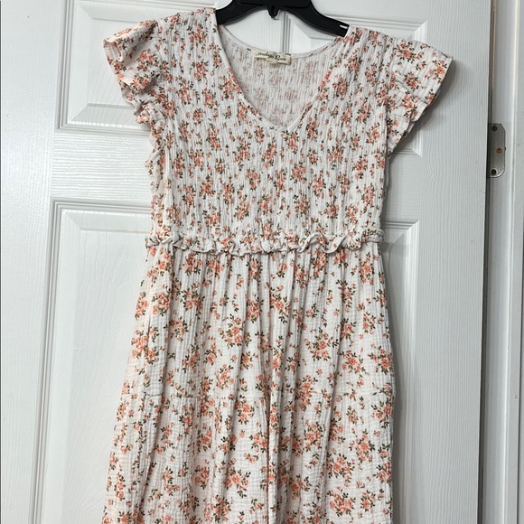 Indigo Rose Floral Maxi Dress - White with Rust Pink Flowers - Picture 4 of 5